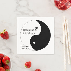 Yin Yang Black and White Hearts Design Bröllop Pappersservett