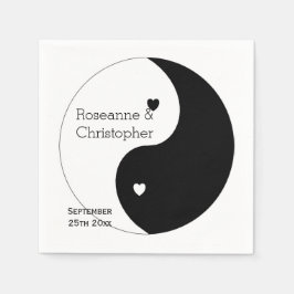 Yin Yang Black and White Hearts Design Bröllop Pappersservett