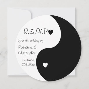 Yin Yang Black and White Hearts OSA Bröllop Inbjudningar