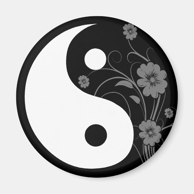Yin Yang Black Blommigt Magnet (Framsidan)
