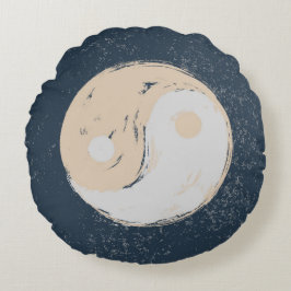 Yin Yang Black och Tan Round Pillow Rund Kudde