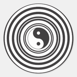 Yin Yang Black White Concentric Circles Mönster Runt Klistermärke