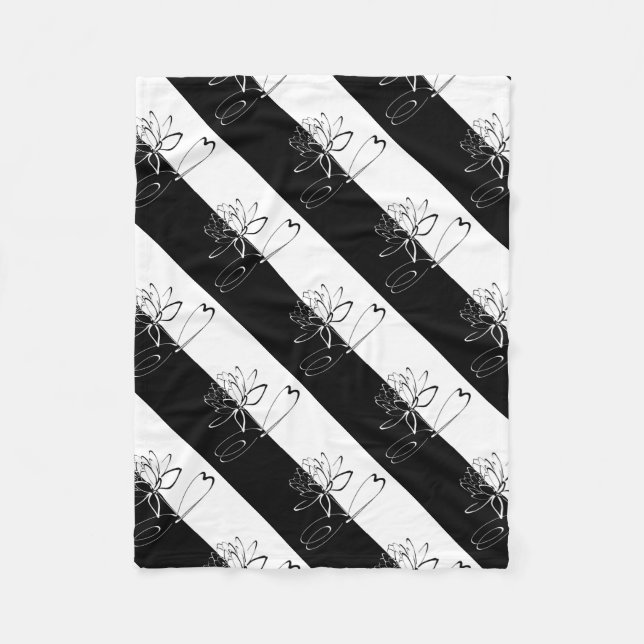 Yin Yang Black White Lotus Blommar Fleecefilt (Framsidan)