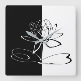 Yin Yang Black White Lotus Blommar Fyrkantig Klocka