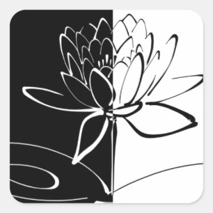 Yin Yang Black White Lotus Blommar Fyrkantigt Klistermärke