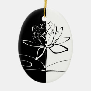 Yin Yang Black White Lotus Blommar Julgransprydnad Keramik