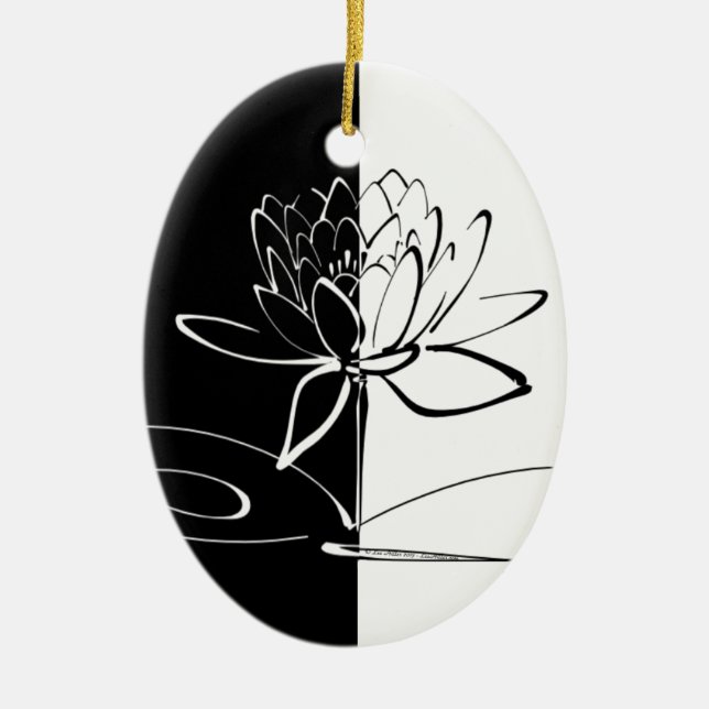 Yin Yang Black White Lotus Blommar Julgransprydnad Keramik (Framsidan)