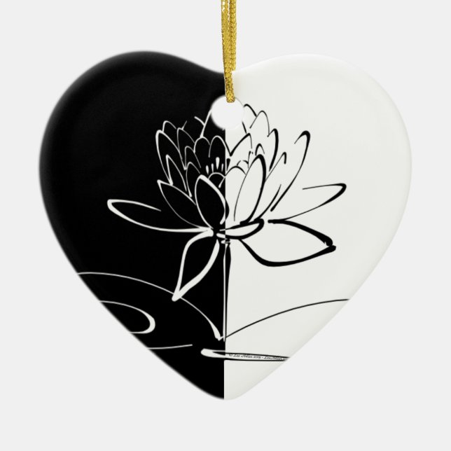 Yin Yang Black White Lotus Blommar Julgransprydnad Keramik (Framsidan)