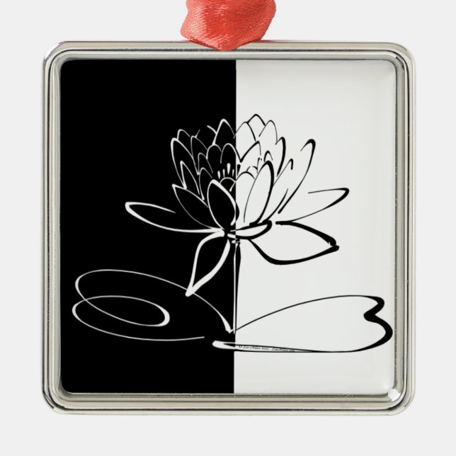 Yin Yang Black White Lotus Blommar Julgransprydnad Metall (Framsidan)