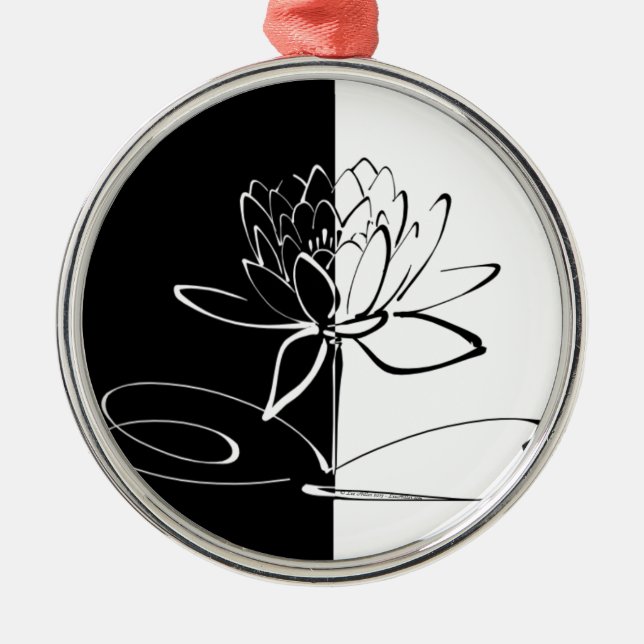 Yin Yang Black White Lotus Blommar Julgransprydnad Metall (Framsidan)