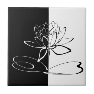 Yin Yang Black White Lotus Blommar Kakelplatta