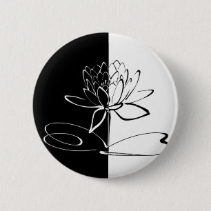 Yin Yang Black White Lotus Blommar Knapp