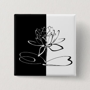 Yin Yang Black White Lotus Blommar Knapp