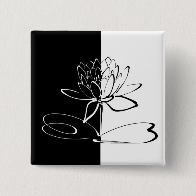 Yin Yang Black White Lotus Blommar Knapp (Framsida)