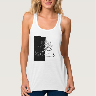 Yin Yang Black White Lotus Blommar Linne Med Racerback