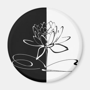 Yin Yang Black White Lotus Blommar Magnet
