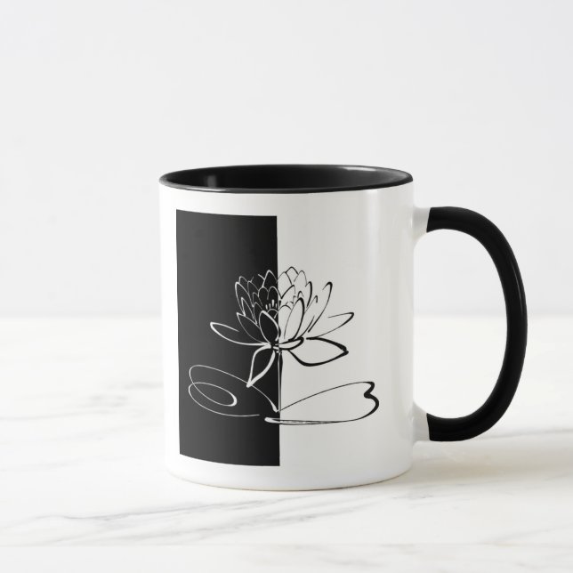 Yin Yang Black White Lotus Blommar Mugg (Höger)