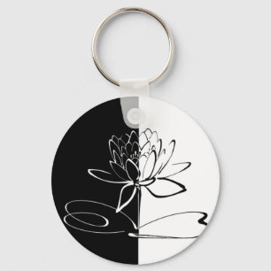 Yin Yang Black White Lotus Blommar Nyckelring