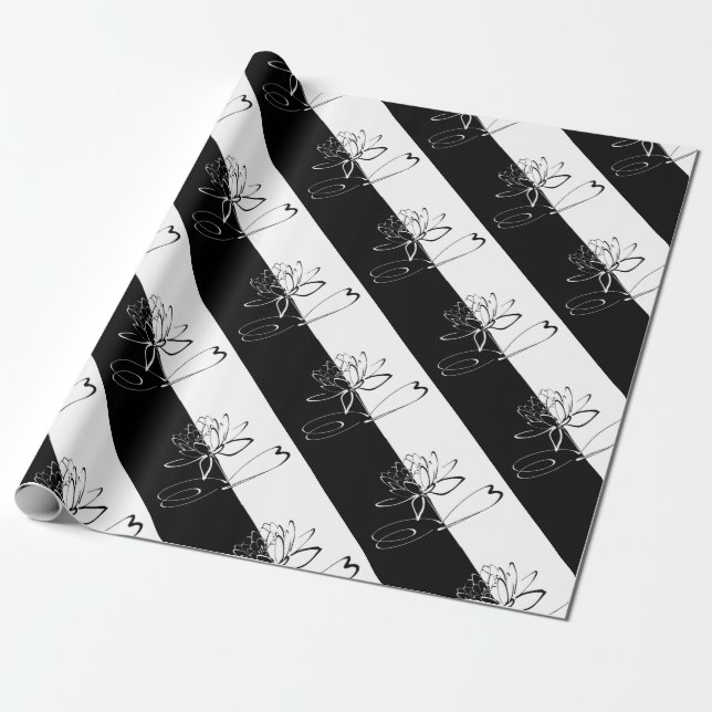 Yin Yang Black White Lotus Blommar Presentpapper (Utrullad)