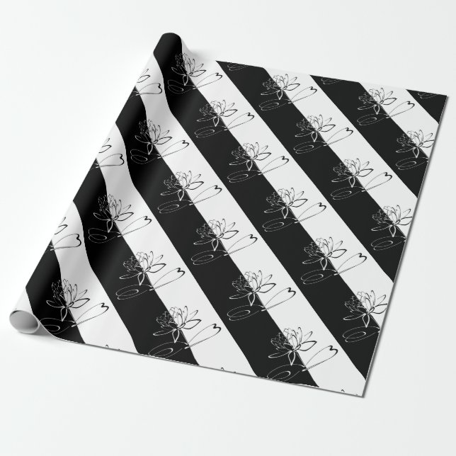 Yin Yang Black White Lotus Blommar Presentpapper (Utrullad)