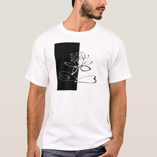 Yin Yang Black White Lotus Blommar Tee (Framsida)