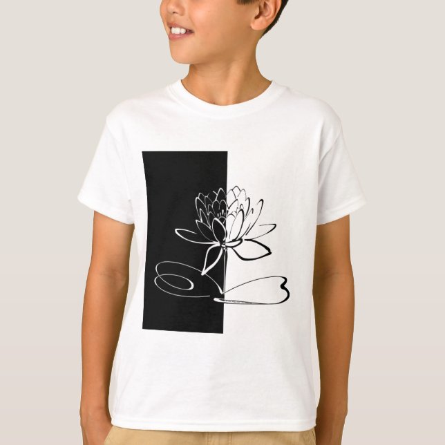 Yin Yang Black White Lotus Blommar Tee (Framsida)