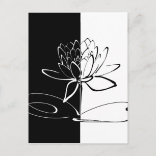 Yin Yang Black White Lotus Blommar Vykort