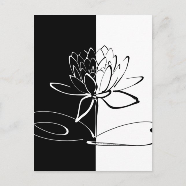 Yin Yang Black White Lotus Blommar Vykort (Framsida)