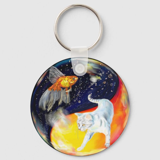 Yin Yang Black White Nyckelring (Framsida)