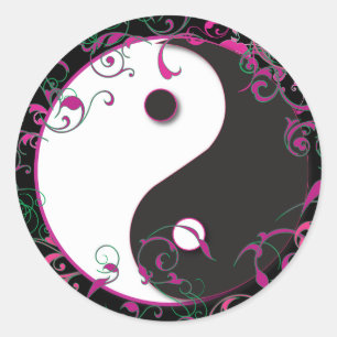 Yin & Yang blom- design Runt Klistermärke