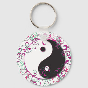 Yin & Yang Blommigt Design Nyckelring