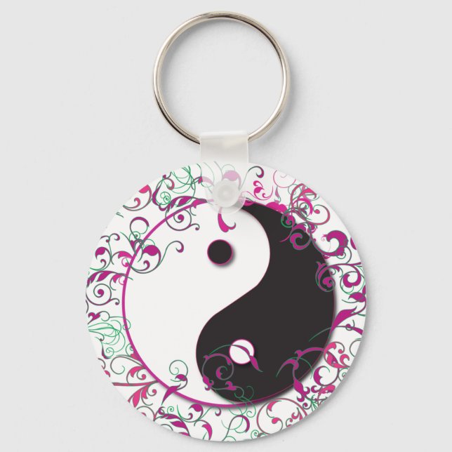 Yin & Yang Blommigt Design Nyckelring (Framsida)