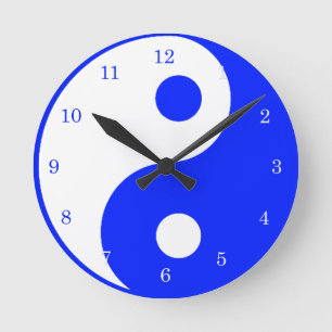 Yin Yang Blue och White Symbol Clock Rund Klocka