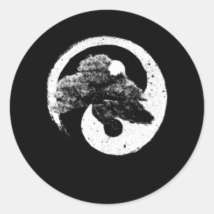 Yin Yang Bonsai Träd Buddhist Zen japansk Runt Klistermärke