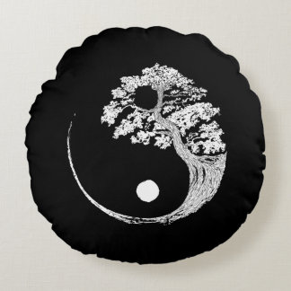 Yin Yang Bonsai Träd japansk buddhist Zen Rund Kudde