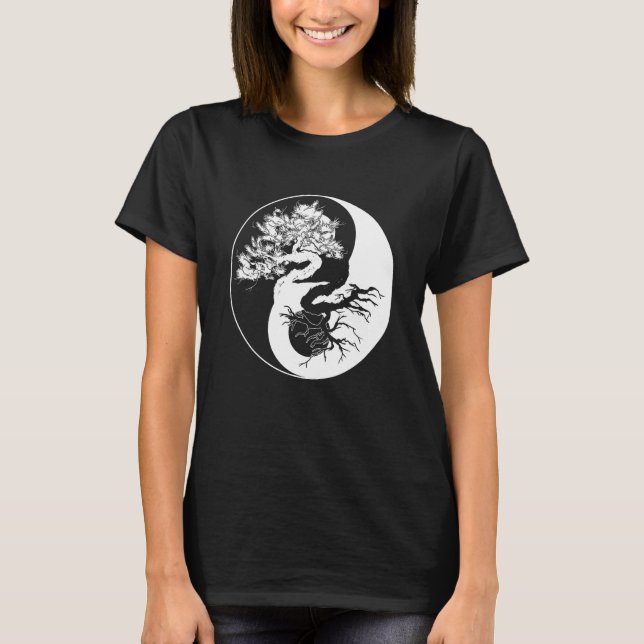 Yin Yang Bonsai Träd japansk buddhist Zen T Shirt (Framsida)