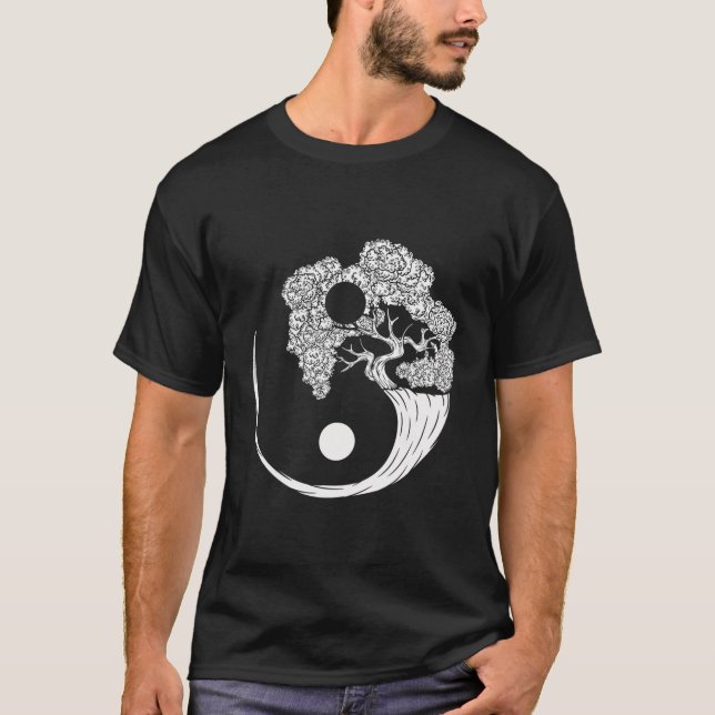Yin Yang Bonsai Träd japansk  Zen Buddhi T Shirt (Framsida)