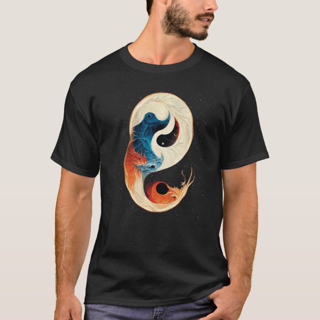 Yin Yang Born of Fire and Ice Dragons T Shirt (Framsida)