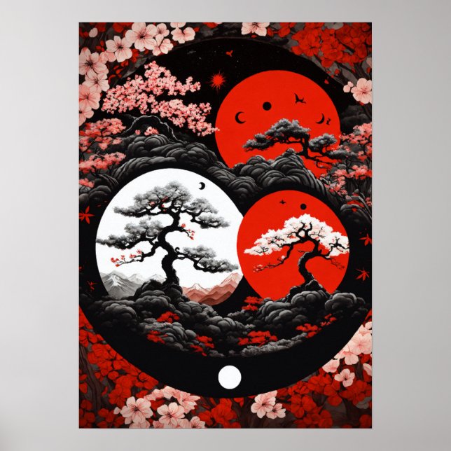 "Yin & Yang Canopy: Japansk Forest Bläck Logotyp" Poster (Framsidan)
