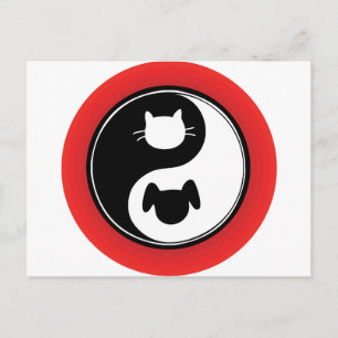 Yin Yang Cat Hund Vykort