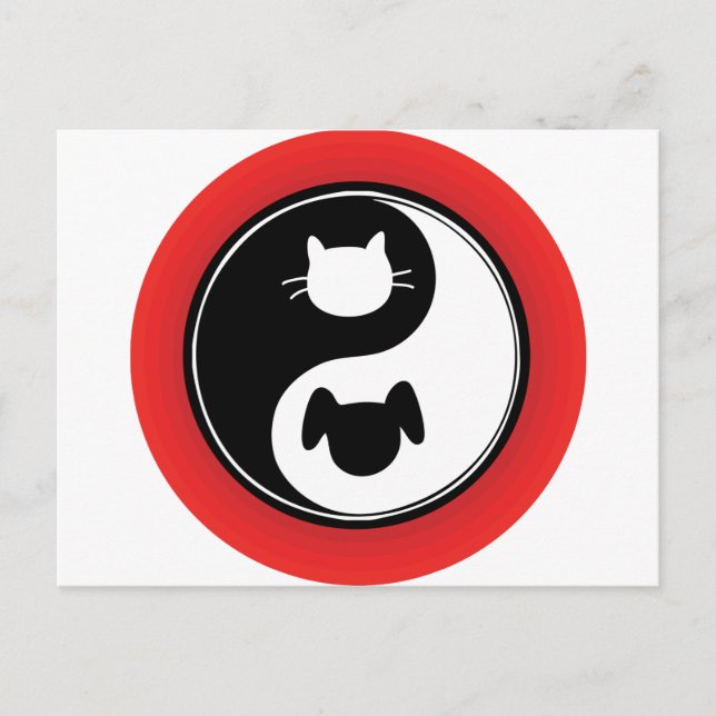 Yin Yang Cat Hund Vykort (Framsida)