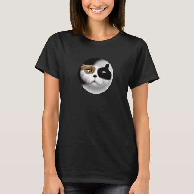 Yin Yang Cat Mask Balance Meditation Zen Cat Ying  T Shirt (Framsida)