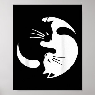 Yin Yang Cat Symbol Cute Black and White Cat Poster