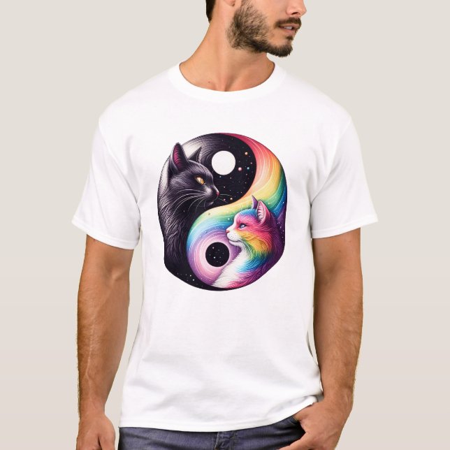 Yin Yang Cat Transgender Pride LGBT Gay Lesbisk T Shirt (Framsida)