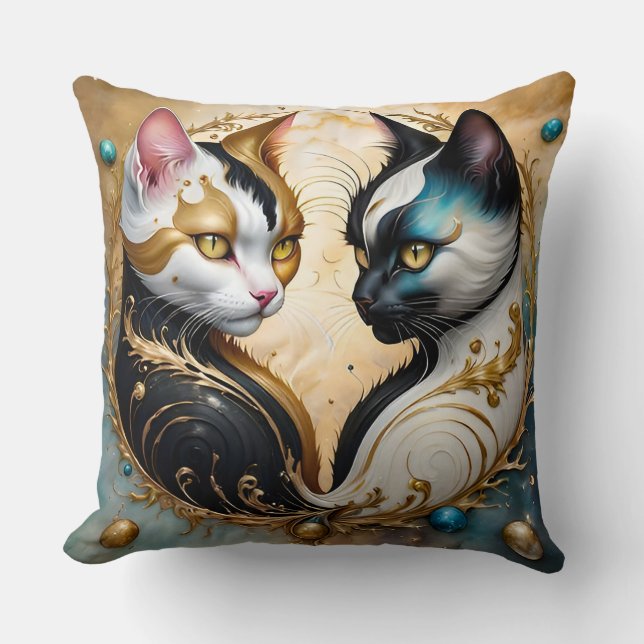 Yin-Yang Cats med Magic Cosmic Inslag Kudde (Framsida)