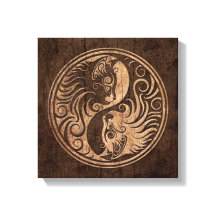 Yin Yang Cats med Wood Grain Effect