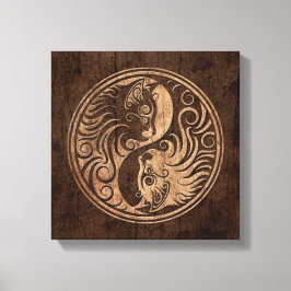 Yin Yang Cats med Wood Grain Effect Canvastryck
