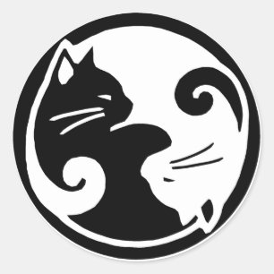 Yin Yang Cats Stickers Runt Klistermärke