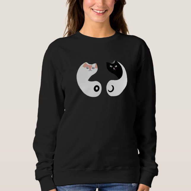 Yin Yang Cats White Black Eastern Philosophy Duali T Shirt (Framsida)