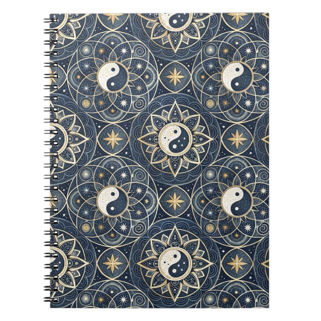 Yin Yang Celestial Harmoni Mandala Mönsterdesign Anteckningsbok (Framsidan)